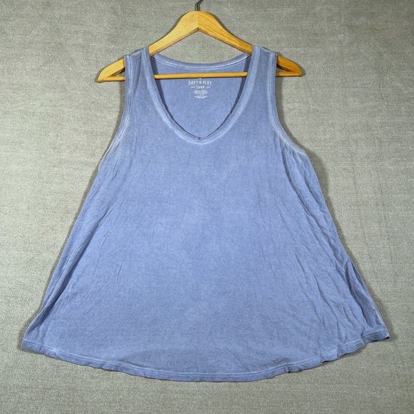 American Eagle Outfitters Tops - American Eagle Soft & Sexy V-Neck Tank Top Women Large Blue Viscose Blend